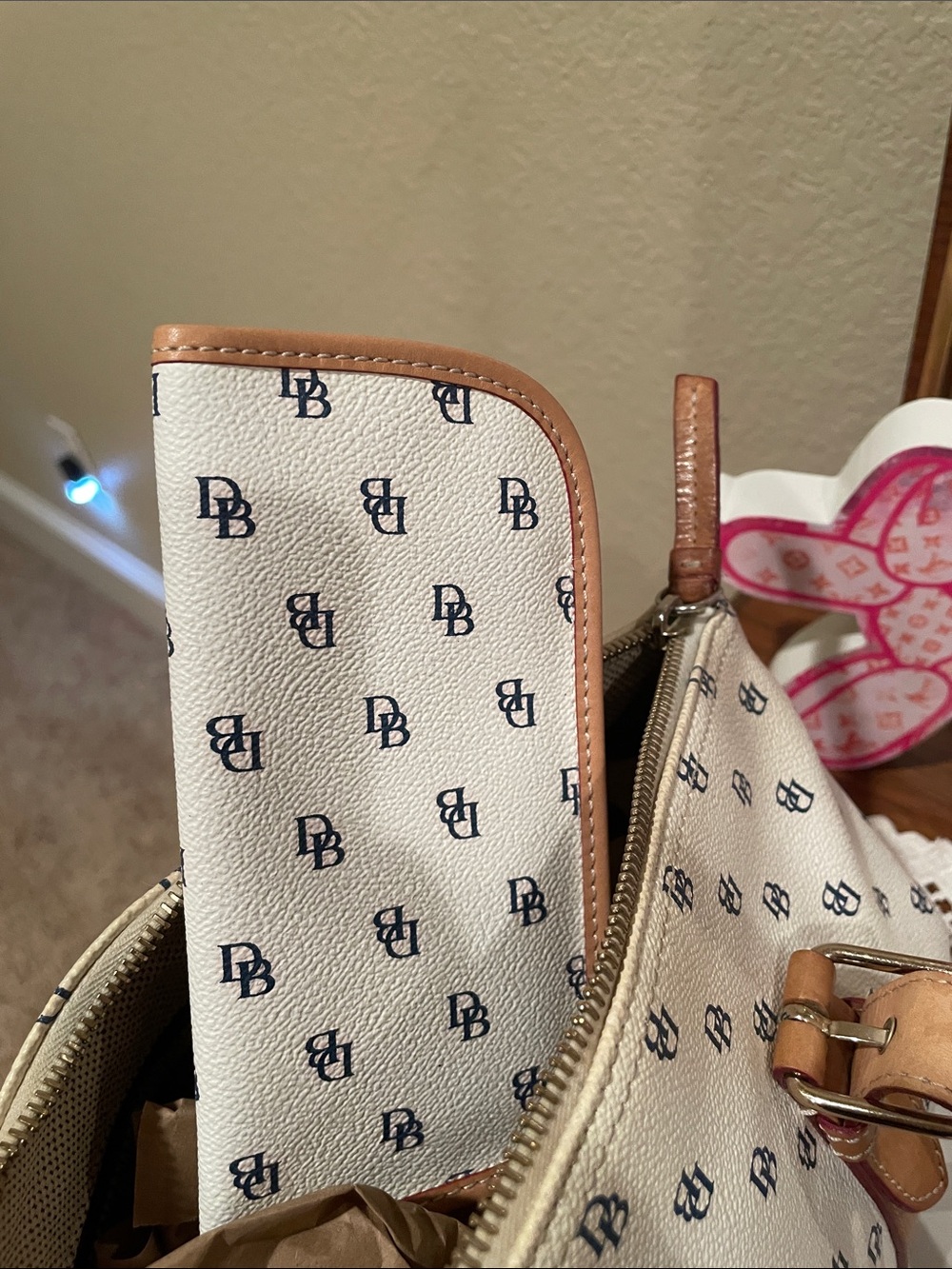 Dooney & Bourke White Logo Satchel with Brown Leather Trim - Picture 9 of 9